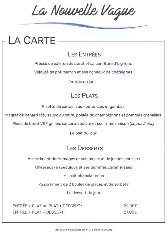 La Carte - La Nouvelle Vague - Restaurant Auray - Menu Saint-Valentin